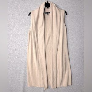 Elizabeth and James Wool Cashmere Blend Sleeveless Long Cardigan Vest Beige